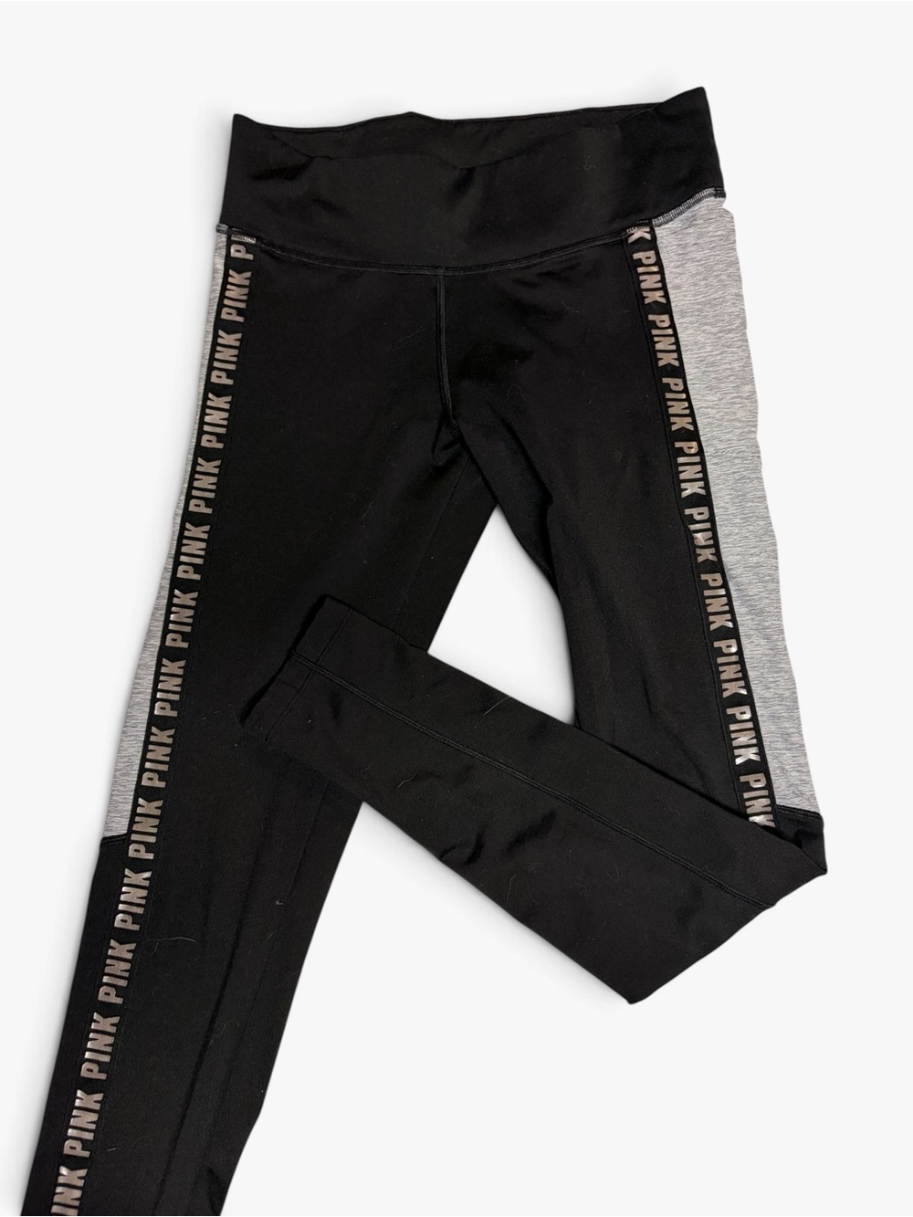 PINK Victoria's Secret Black & Gray Side-Stripe Logo Leggings